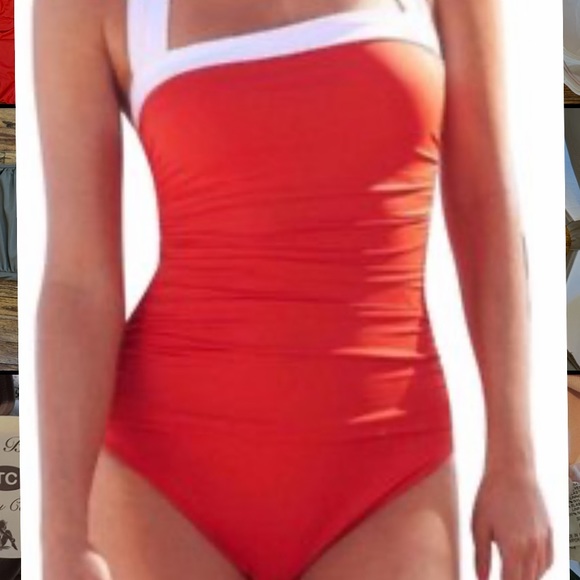 NWT: Vintage Halter Fiery Red/Orange One Piece Bathing Suit - Picture 2 of 6